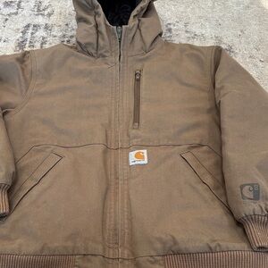 Carhartt Tan Hooded Work Jacket Boys Size Medium 10-12